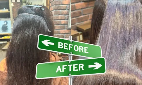 さいたま市浦和の美容室エナで40代のエイジング毛に髪質改善デザイン縮毛矯正をしたビフォアーアフター写真