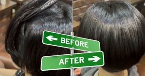 さいたま市浦和の美容室エナでショートスタイルの髪質改善デザイン縮毛矯正のビフォアーアフター写真