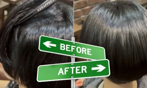 さいたま市浦和の美容室エナでショートスタイルの髪質改善デザイン縮毛矯正のビフォアーアフター写真