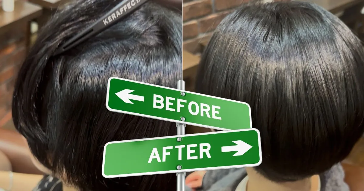 さいたま市浦和の美容室エナでショートスタイルの髪質改善デザイン縮毛矯正のビフォアーアフター写真