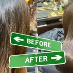 さいたま市浦和の美容室エナで髪質改善縮毛kyぷ性をかけたロングヘアで細げのうねりの強い髪のビフォアアフター写真