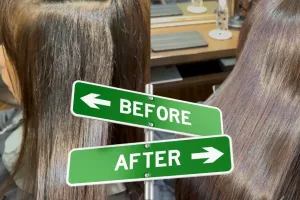 さいたま市浦和の美容室エナで髪質改善デザイン縮毛矯正をかけた方のビフォアアフター艶髪写真