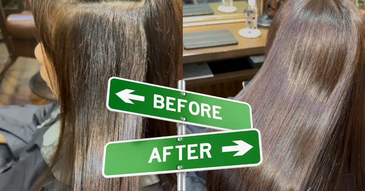 さいたま市浦和の美容室エナで髪質改善デザイン縮毛矯正をかけた方のビフォアアフター艶髪写真