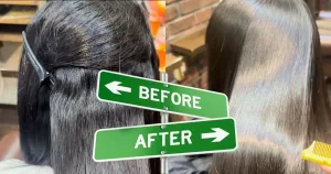 さいたま市浦和の美容室エナで髪が硬くならない柔らかいストレートの髪質改善デザイン縮毛矯正をかけたbefore after写真