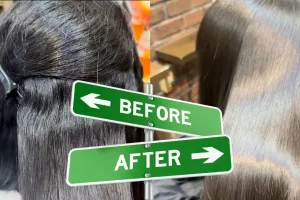 さいたま市浦和の美容室エナで髪が硬くならない柔らかいストレートの髪質改善デザイン縮毛矯正をかけたbefore after写真